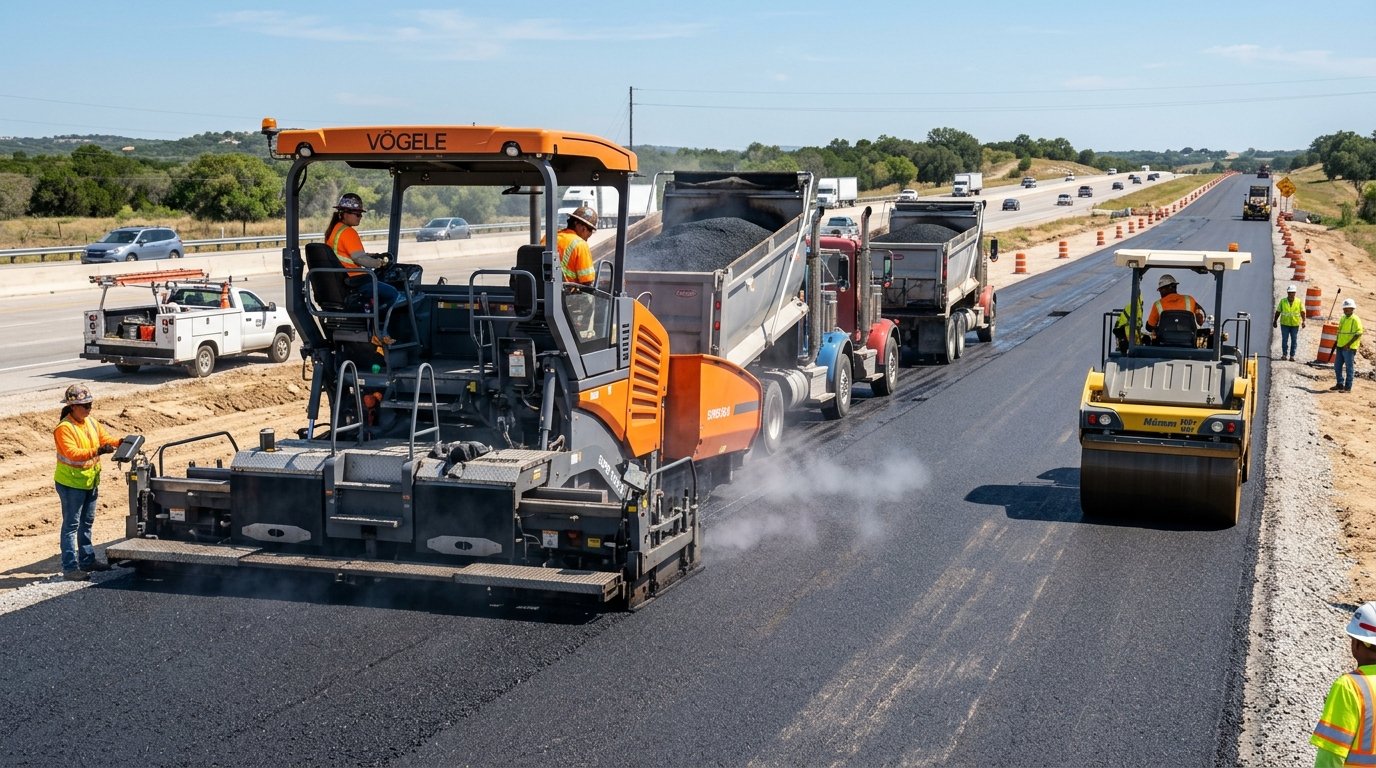 Asphalt Road Paving Construction Machine laying Hot Bitumen Surface